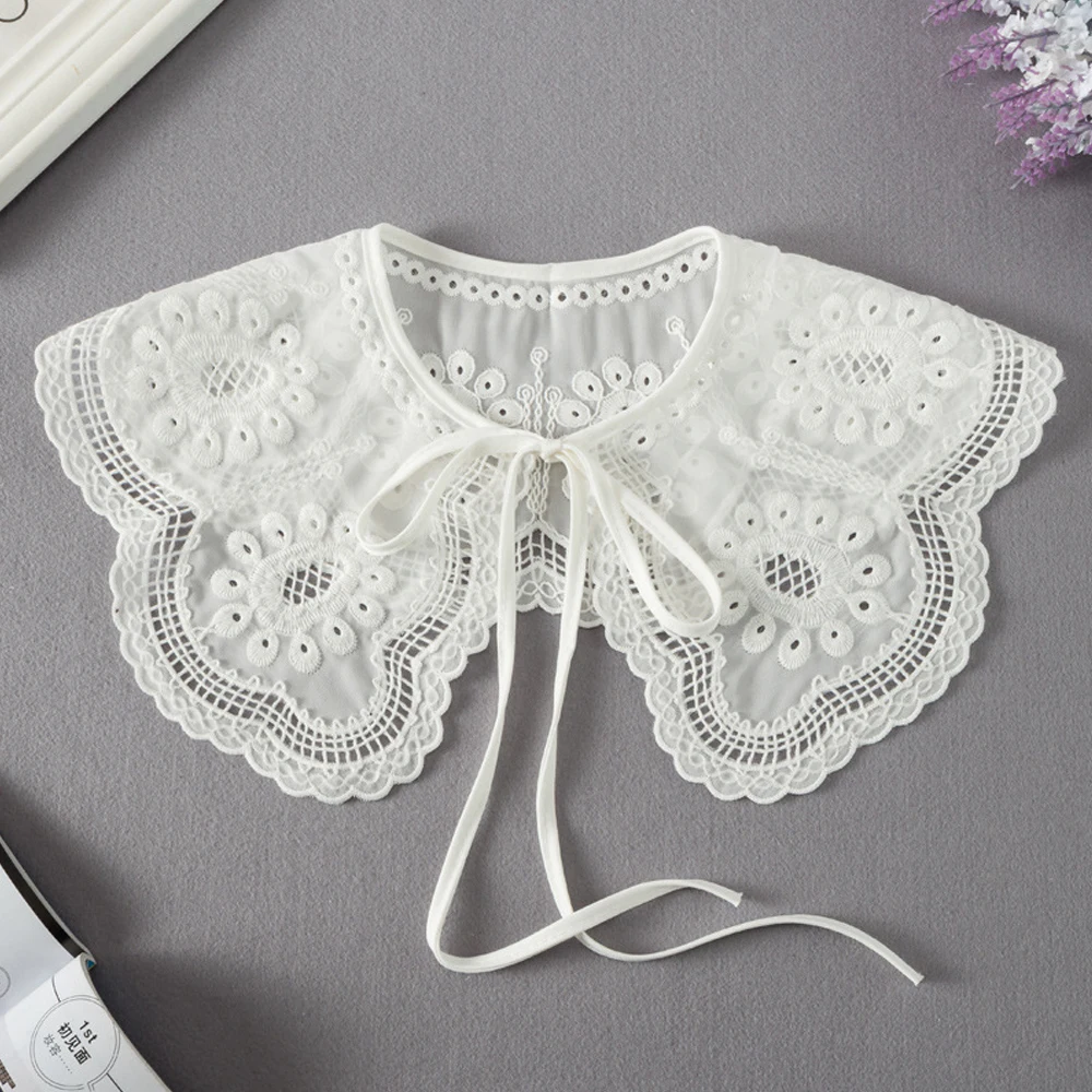 Chiffon Fake Collar Accessories Women European Style False Collar Embroidered Girl\'s Doll Collar Female Bow Tie Fake Collar