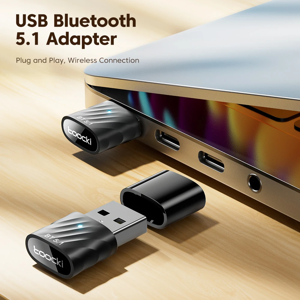 Bluetooth Adapter Toocki USB Bluetooth Adapter Bluetooth 5.1 Wireless BT Receiver Transmitter for PC Speaker Mouse