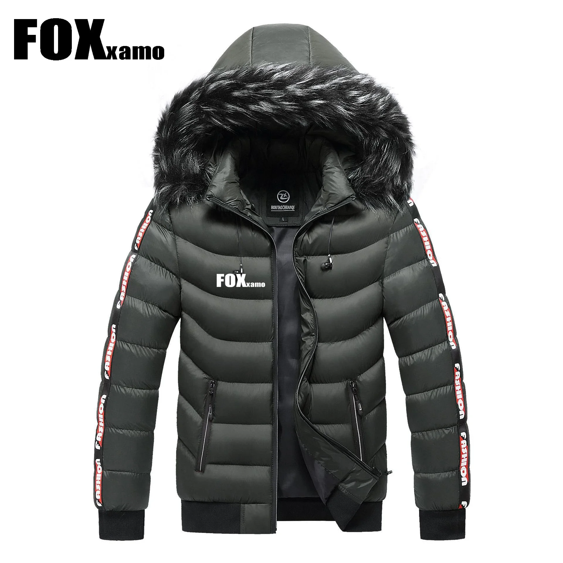 Foxxamo 남성용 따뜻한 후드 사이클링 파카 재킷, 바람막이 아웃웨어 코트, 탈착식 모자 의상, 겨울 파카