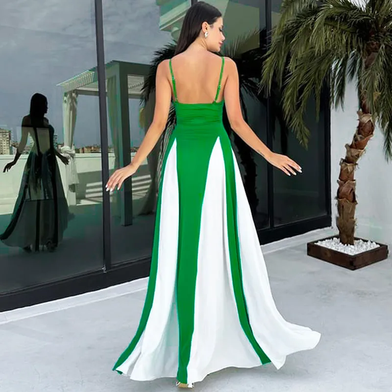 Spaghetti Strap Block Color Elegant Evening Ladies Dress Summer Fall Casual Clothes Y2K Streetwear Wholesale Dress