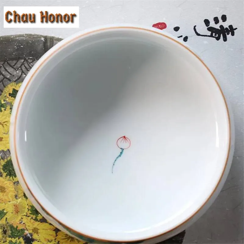 1800ML Hand Painted Lotus Ceramic Tea Wash Bowls Chinese Kung Fu Tea Accessories Retro Tea Bowl Teaware for Pu'er Oolong Storage