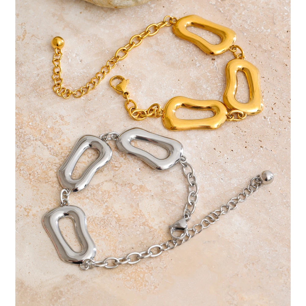Yhpup Distinctive Smooth Stainless Steel Rectangle Chain Necklace Bracelet Bangle Rust Proof Metal High Quality Jewelry 2