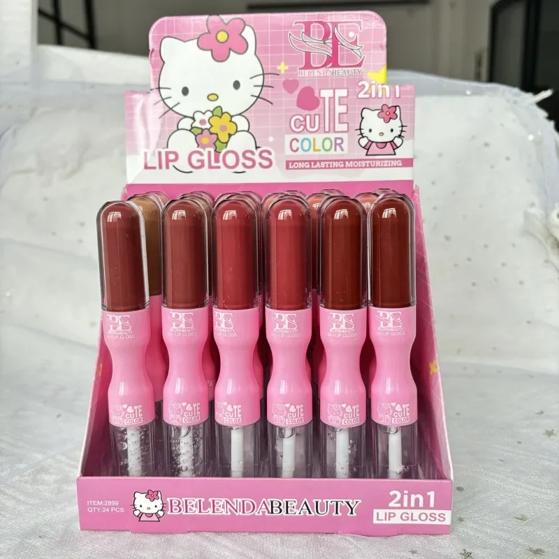 

Sanrio Hello Kitty Anime Double-ended Lip Gloss Mirror Water Lip Glaze Lasting Non Sticky Lipstick Makeup Women's Holiday Gifts