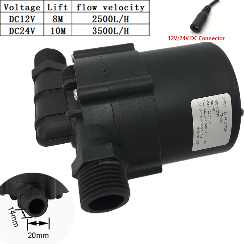 

JT-60D miniature Brushless DC Water pump 12V 24V 2500~3500L/H circulation booster water pump Water heater maximum lift 10M