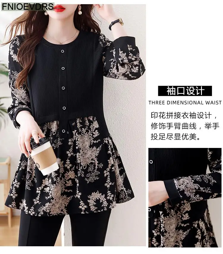 Loose Clothes Women 2024 Autumn Long Elegant Office Lady Floral Shirts Casual Retro Vintage Ruffles Tunic Peplum Tops Blouses