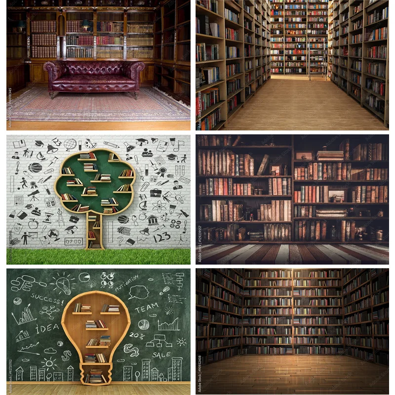 

Vinyl Custom Vintage Bookshelf Book Library Photography Backdrops Portrait Photo Background For Photo Studio Props 2243 SJSB-01