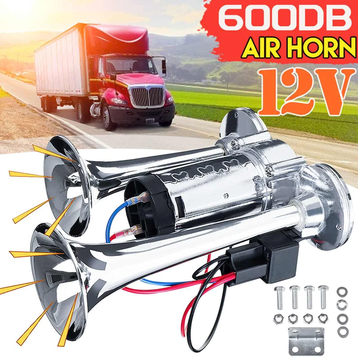 600DB clacson per Auto Super forte 12V compressore a tromba d'aria a doppia  tromba per
