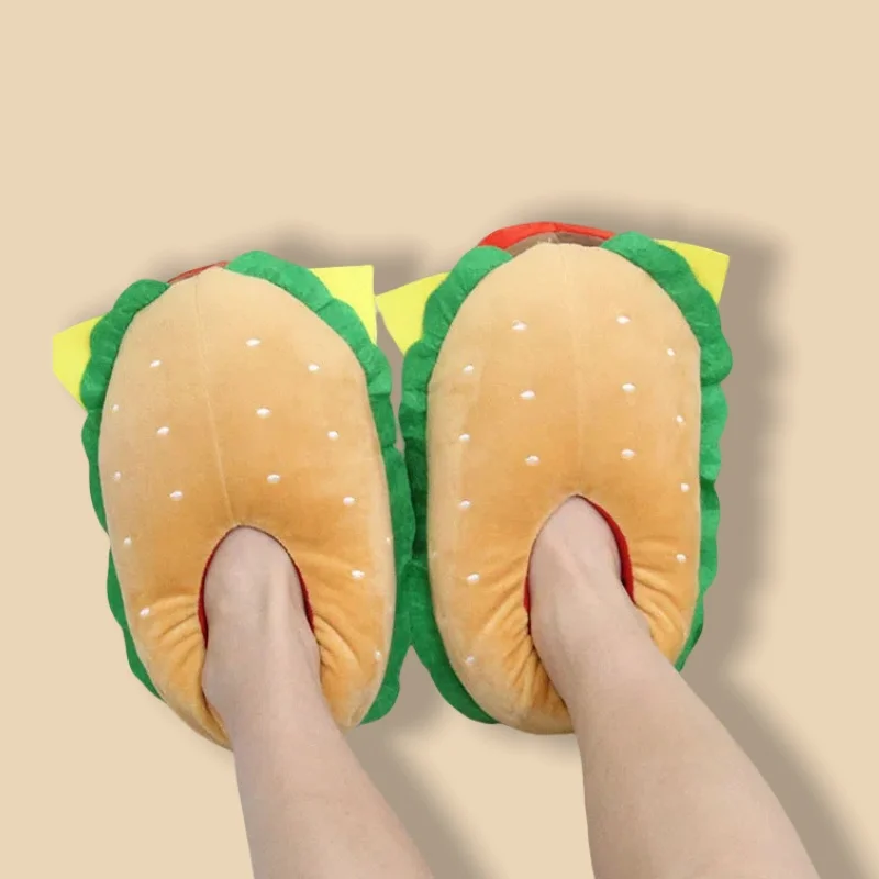 Festive Cartoon Hamburger Slippers Warm Comfortable and Durable for Indoor Use Women's Home Slippers