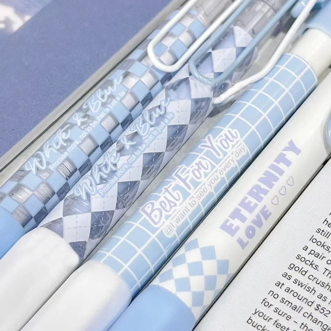 4 blue and white neutral pens, fast drying, smooth writing, suitable for students to write daily office work - 5