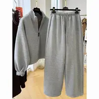 Survêtement pour femmes, mode automne, sweat-shirt chaud en peluche, deux pièces, surdimensionné, solide, pulls décontractés, ensembles pantalons longs 2