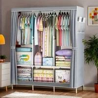 Armoire en tissu simple, placard de chambre en métal et plastique, cadre en acier robuste, organisateur de rangement multicouche pour dortoir et usage domestique 1