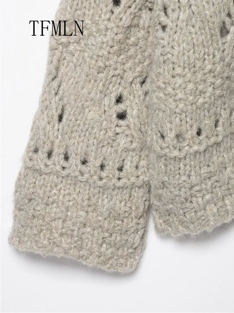 Oversize Women Hollow Out Knitted Sweaters 2025 Autumn Lapel Single Breasted Thick Loose Overall Fashion Causal Long Sleeve Coat