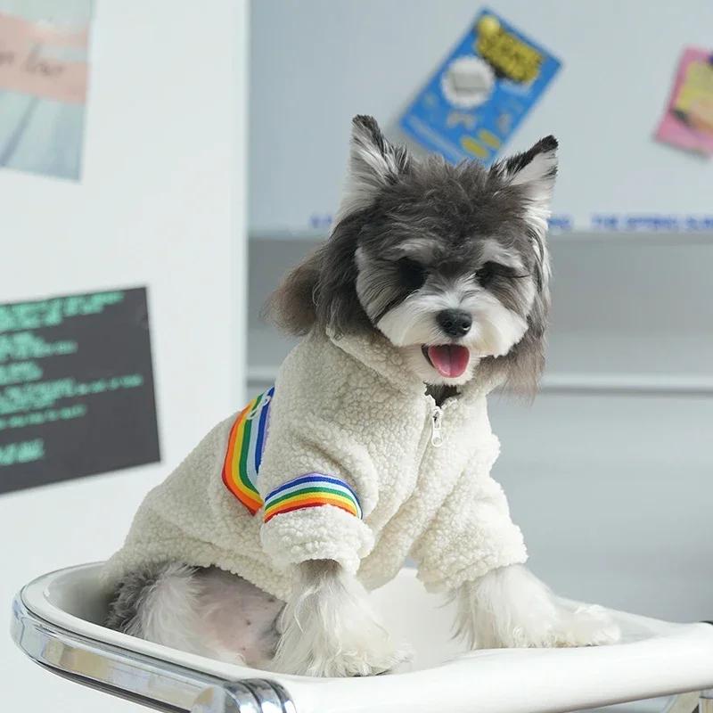 Puppy clothes fall and winter rainbow lamb's wool thick section warm two-legged cotton clothes Teddy pet