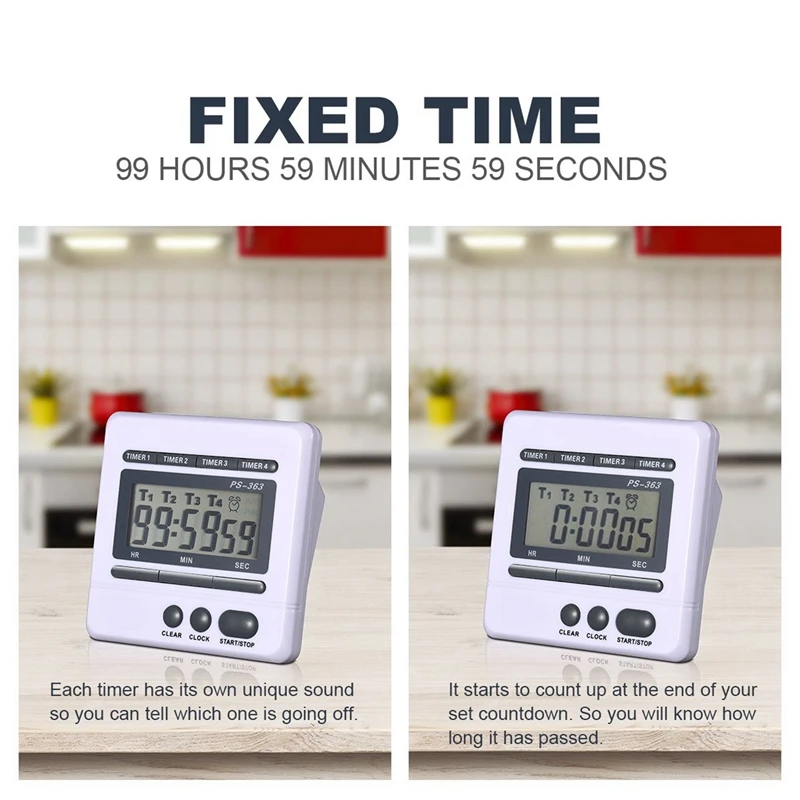 Digital Countdown Timer 4 Channel Count Up Down Kitchen Cooking Timer Clock  - AliExpress