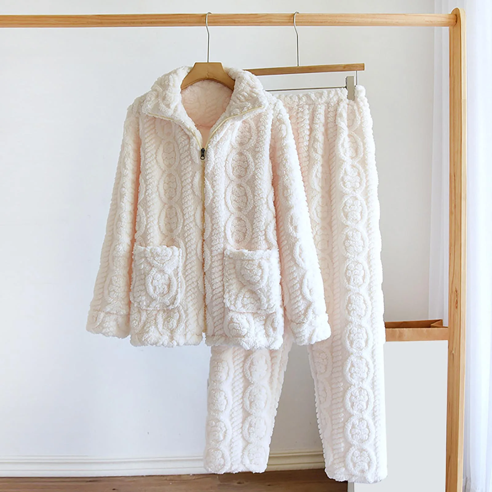 

Женская зимняя фланелевая утепленная флисовая одежда на молнии для отдыха комплект для пар повседневная одежда для сна пижамный комплект штанов женское нижнее белье