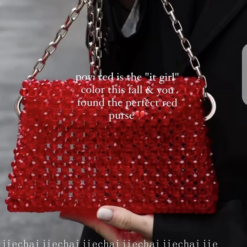 Handmade Woven Beaded Pearl Bags For Women Handbags New Fashion Trend Beach Vacation Phone Clutch Party Bags