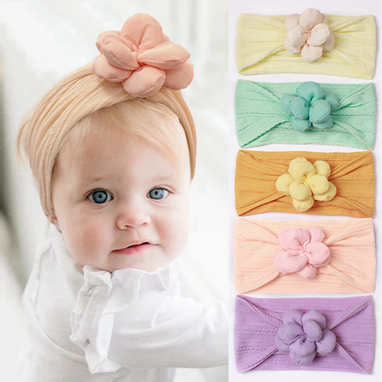 

EWODOS Newborn Baby Girls Lovely Hair Band Flower Pleated Headband Wide Headwear Female Head Wears Gift Babies Kids Headwear