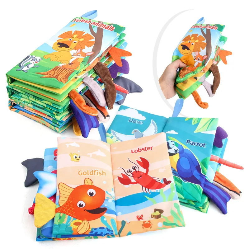 New Baby Cloth Books Visual and Auditory Training Early Educational Toys Kids Cartoon Animal Tails Book for Toddlers 12-72 Month