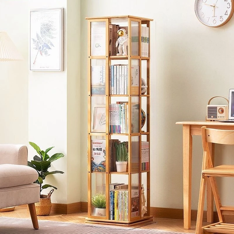 360 Degree Rotating Bookshelf Floor Standing Storage Rack Creative Bookcase for Home Living Room Student Kids Book Organizer