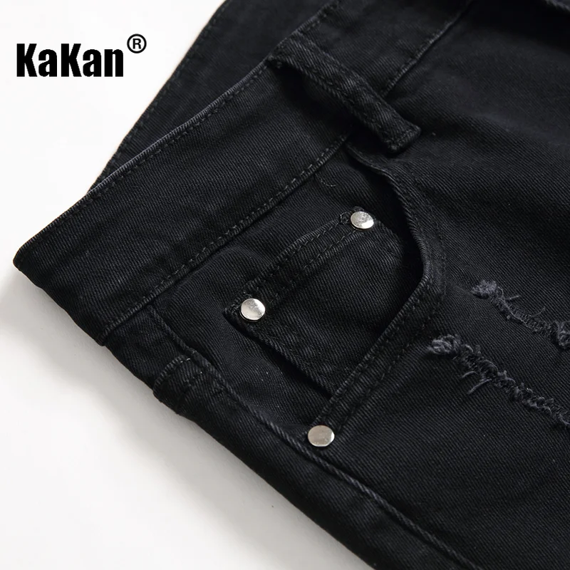Kakan - European and American New Black Feet Jeans for Men, Original Design Rose Hole Long Jeans K21-1855
