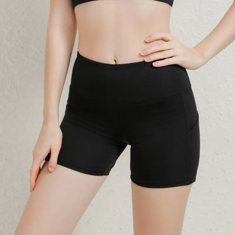 

Slim Solid Shaper Sport Women Shorts Pocket High-Waist Hip Stretch Biker Short Running Fitness Athletic Casual Skinny Shorts