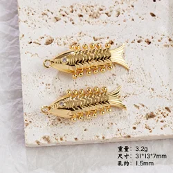 Copper Plated Gold Fish Pendant for DIY Handmade Jewelry with Electroplated Color Retention (Gold [31 * 13mm] one piece)