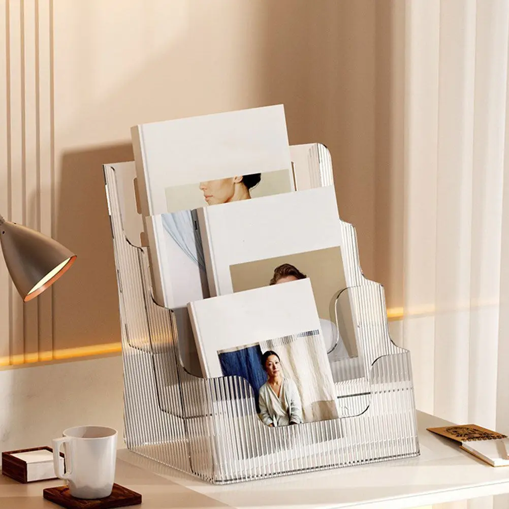 클리어 데스크탑 파일 정리함 튼튼한 애완동물 모양 경사 디자인 문서 홀더 사무실 책 보관 랙 잡지 홀더
