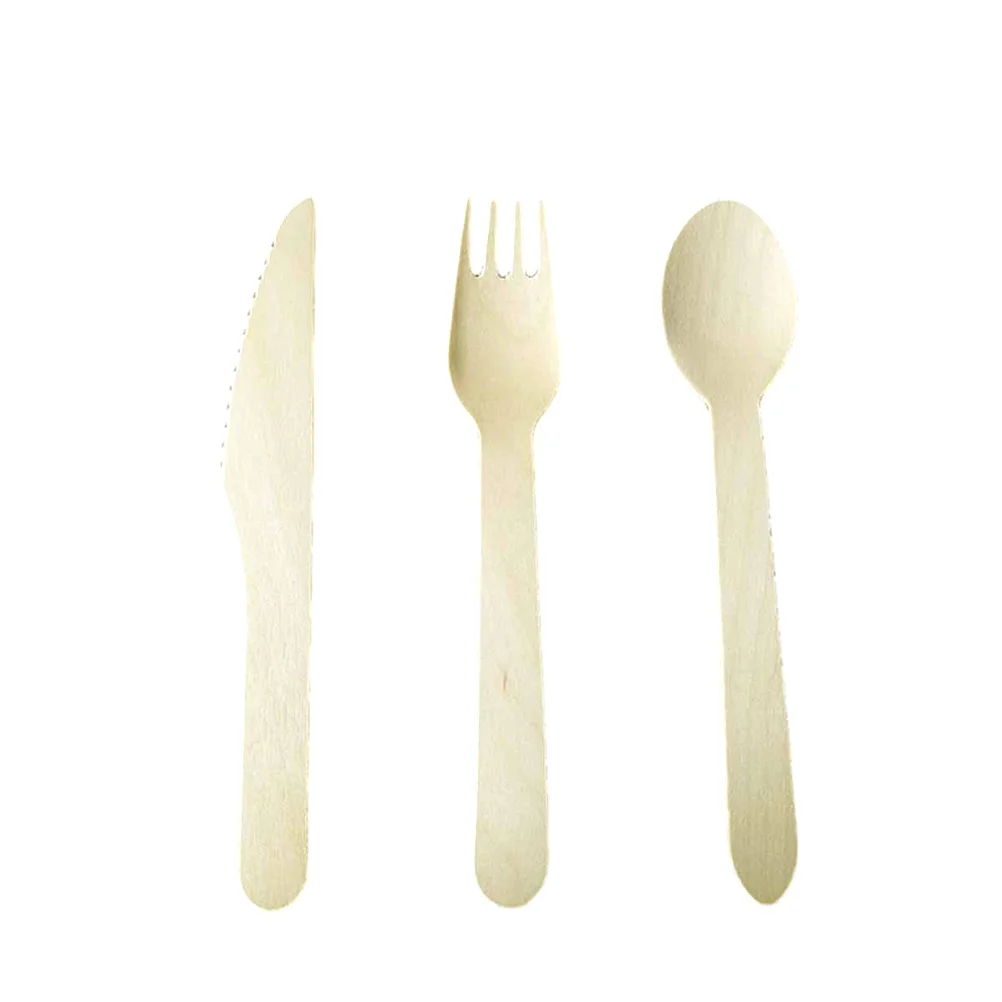 100pcs Wooden Tableware Forks Spoons Cutters Set Disposable Wood Cutlery Utensils Tableware Supplies for Dinner Camping BBQ