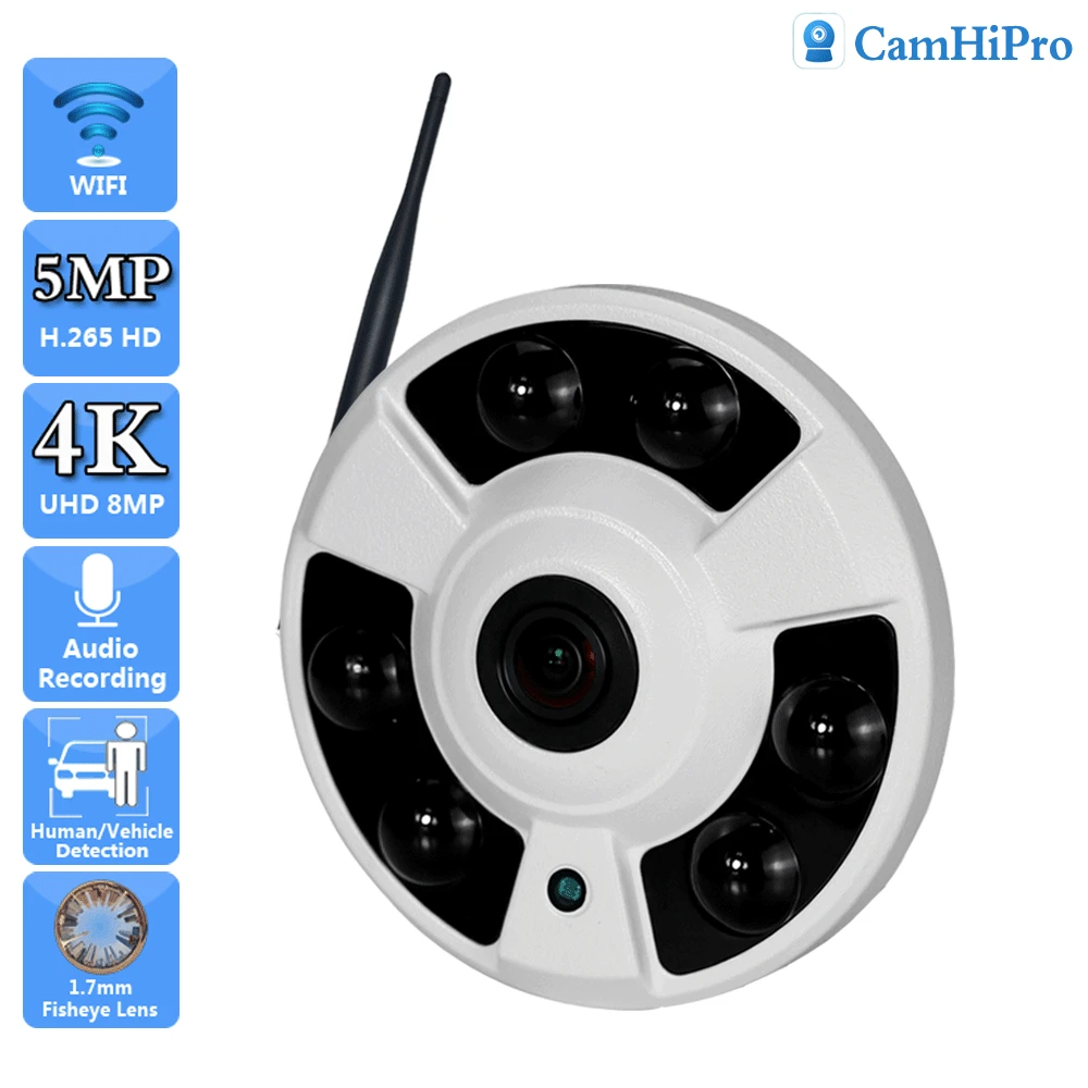 

Sonyimx 415 UHD 4K 8MP Wireless Security IP Camera Wifi 1.7mm Fisheye Lens 5MP Audio IR Night Vision Humanoid Detection Alarm