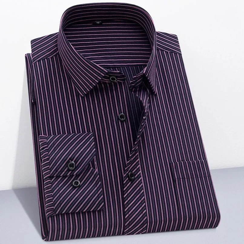 Men Branded Cotton Shirts Long Sleeve Striped Shirt Business Casual Red Gray Blue Orange New Regular Fit dress shirts men casual shirts