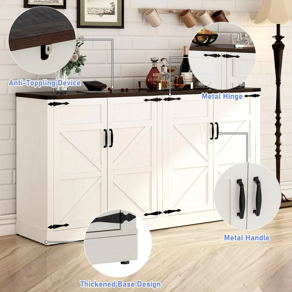 Cabinet with Storage - 65 Inch Farmhouse Kitchen Sideboard Cabinet with Adjustable Shelves 3