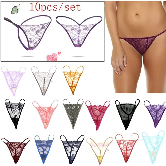 10PCs Random Color Women's Mini Briefs Thong Underwear G-string T