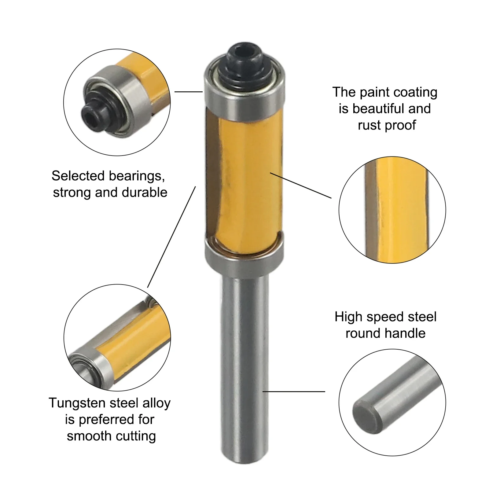 

8mm Router Bit Solid Hardened Steel Straight Trim Bearing Pattern Double Bearing High-quality Milling Cutter Router Bit