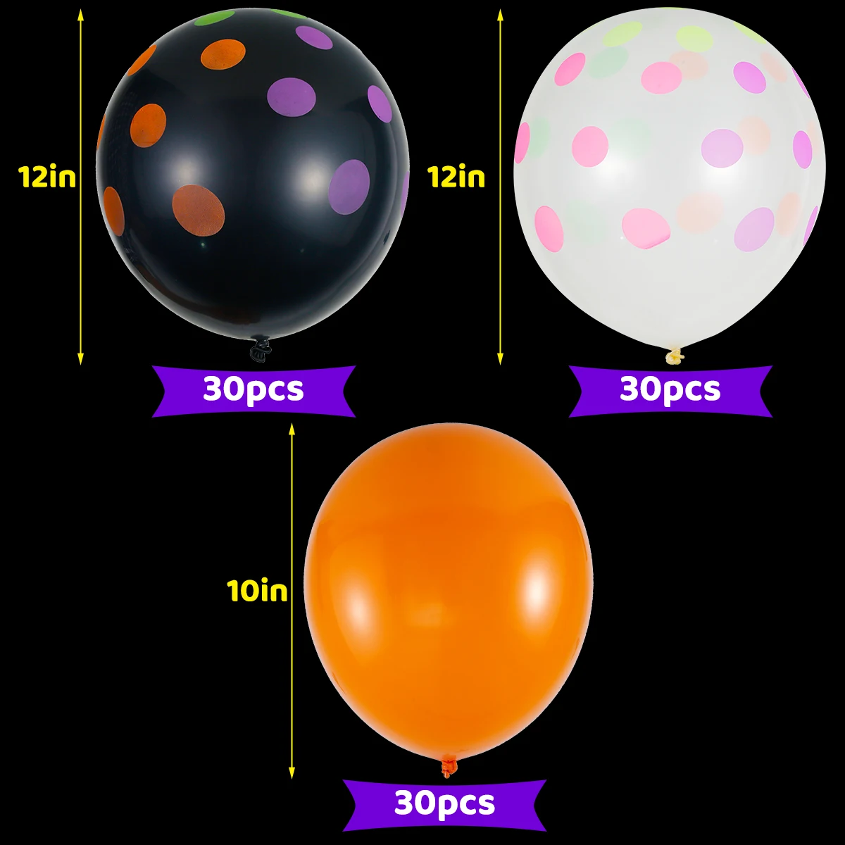 90Pcs Neon Balloons 12'' UV Neon Glow Balloons Reusable Polka Dot Blacklight Glow in the Dark Latex Balloon Blacklight