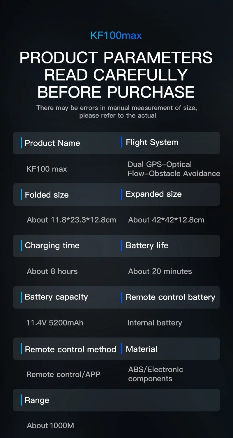 KF100 MAX Drone with 4K Camera 3-Axis Gimbal WiFi Obstacle Avoidance GPS Touch Screen FPV Brushless EIS Electronic Toy
