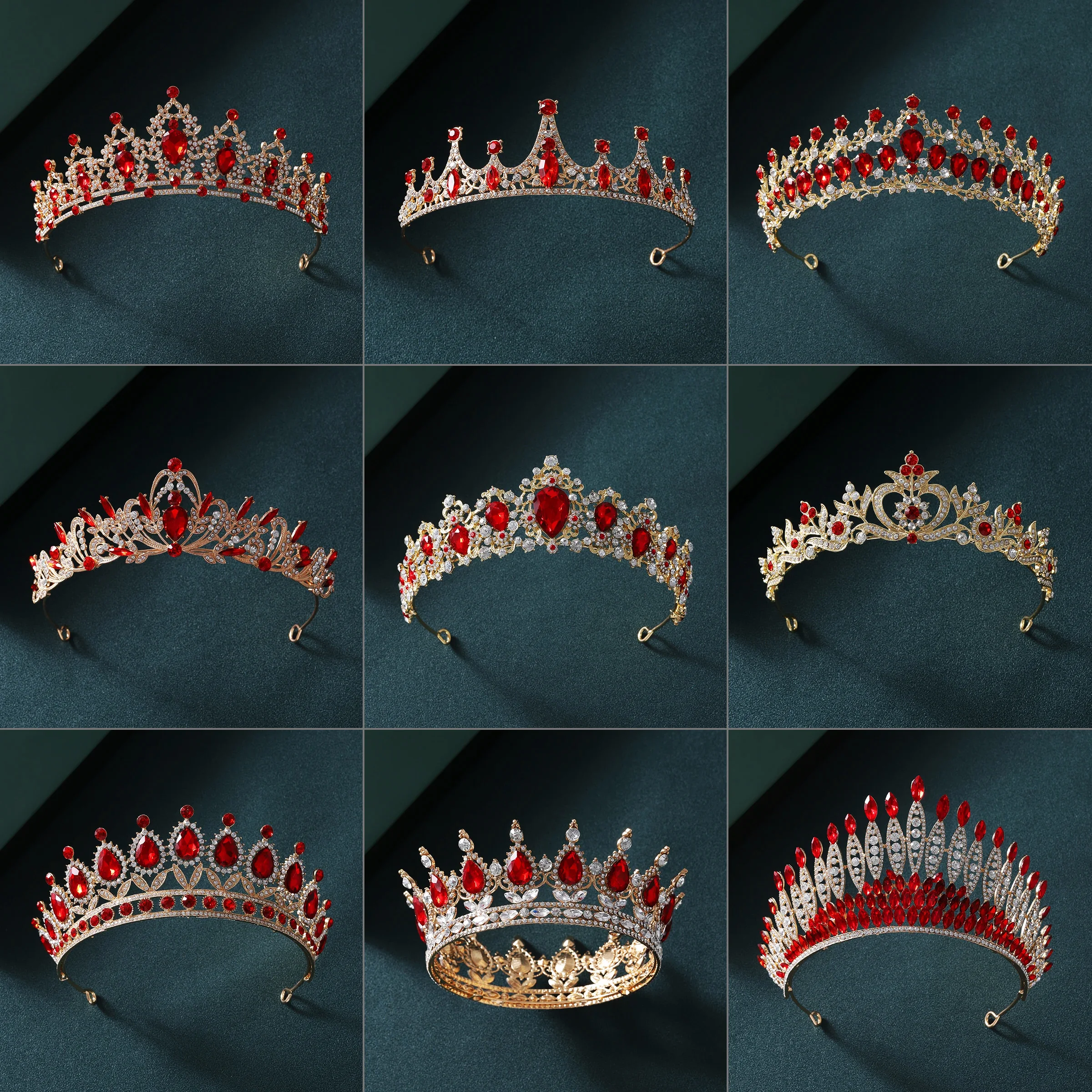 Baroque Red Crystal Tiaras And Crowns Rhinestone Bridal Diadem Crown Tiara For Women Wedding Hair Accessories Jewelry