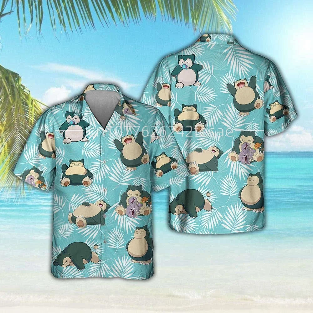 

Pokemon snorlax HAWAII SHIRT 3D Printing Casual Fashion Street Hawaiian Shirt Men's and Women's Short Sleeve Button Shirt