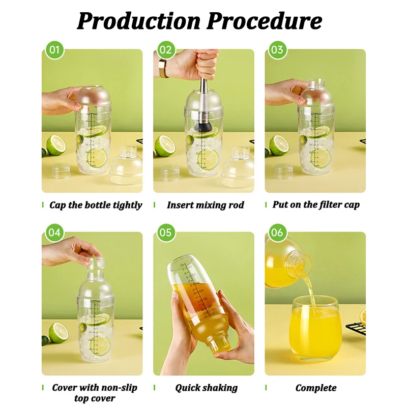 500ml Plastic Cocktail Shaker Home Milk Tea Drink Wine Mixer Shake Bottle Bar Bartender Barware Kettle Tool Set for Party