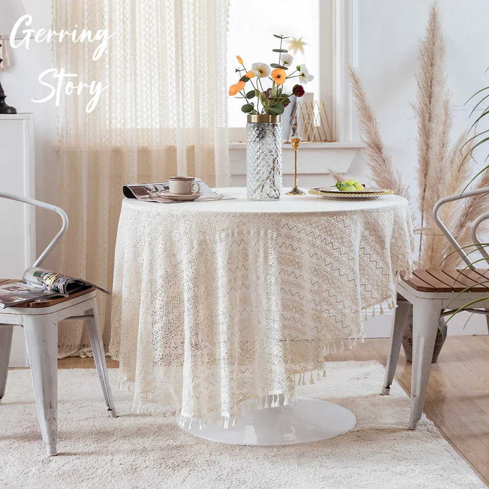 

Gerring Lace Tablecloth Ins Rectangular White Pastoral Table Cloth Round Wedding Tablecloth Home Decoration Table Covered Covers