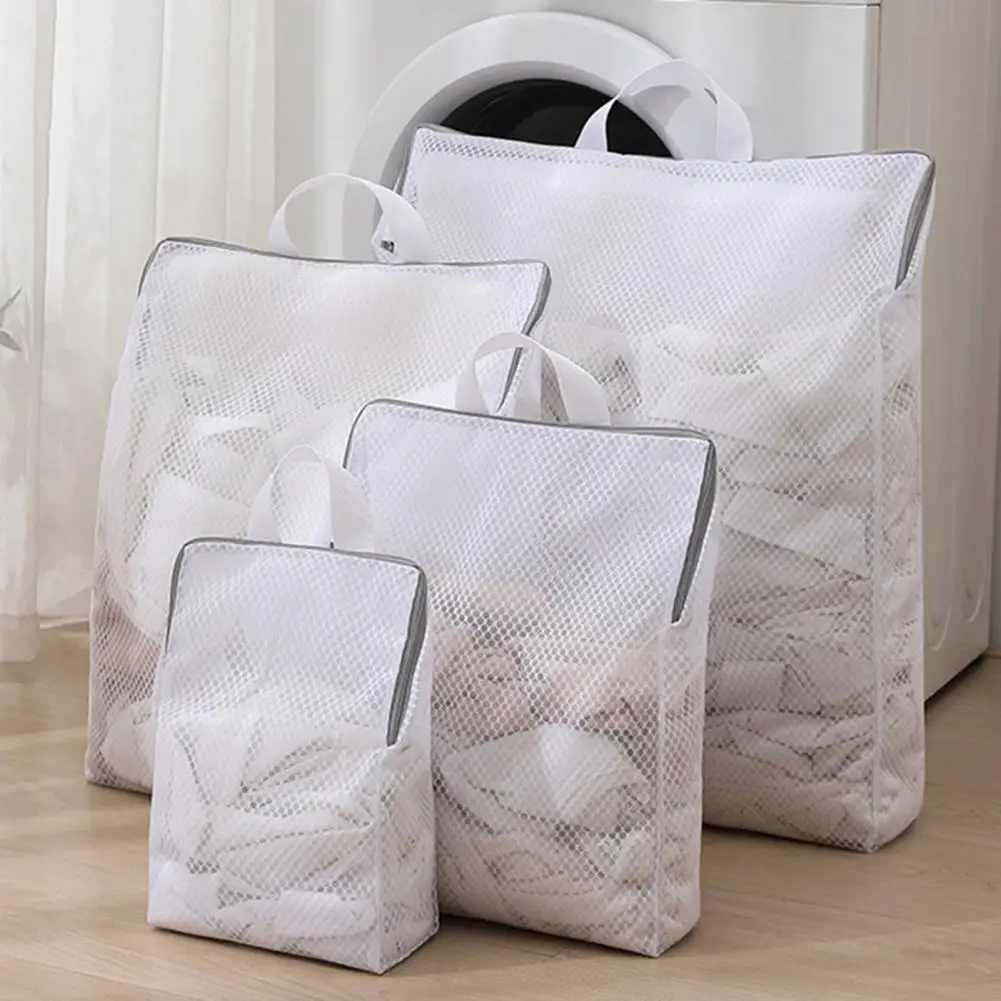 Mesh Washing Bag With Handle Large Capacity Foldable Zippered