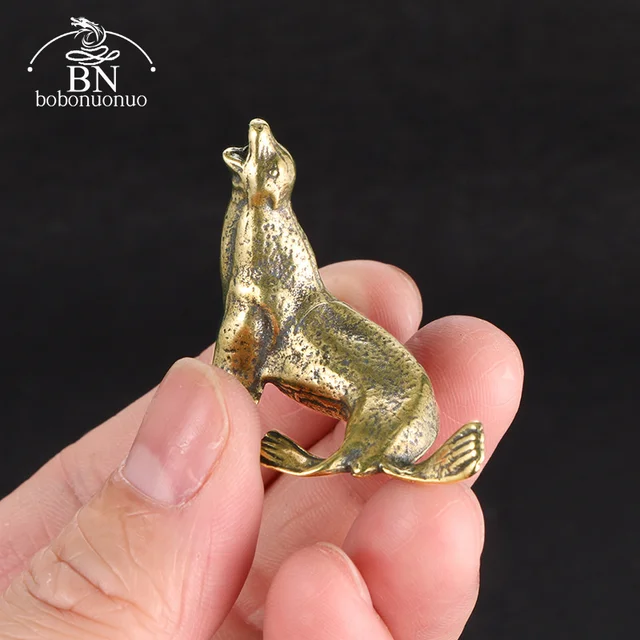 Fém Sárgaréz Tengeri Oroszlán Állati Figura Miniatűr Asztali Dísz Kiegészítők Kreatív Tea Kedvtelésből Tartott Kézműves Retro Lakberendezés - Image 3