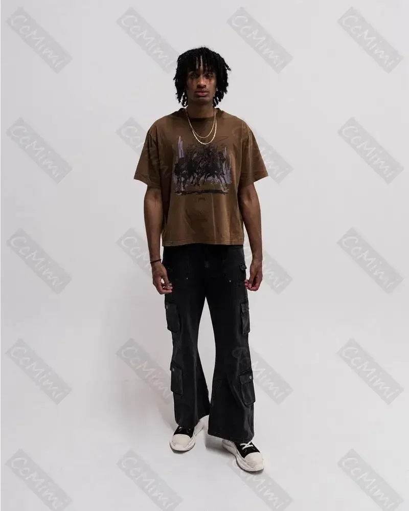 Men Jeans Ripped Jeans Ripped Patchwork Jeans Vintage Y2K Loose Fit Black Cargo Wide Leg