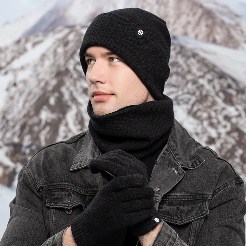 Men Women Winter Warm Wool Hat Scarf Gloves three-piece Set Windproof Knitted Hat three-piece Set Gorro Mujer Invierno Scarf