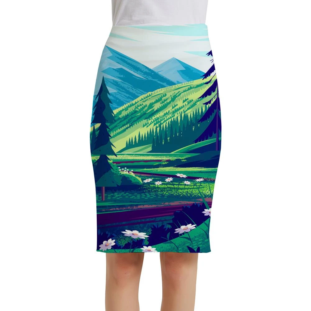 mini skirts for women KYKU Brand Landscape Skirts Women Painting Sexy Tree Office Mountain Sundresses  3d Skirt Ladies Skirts Womens Floral Casual hoop skirt