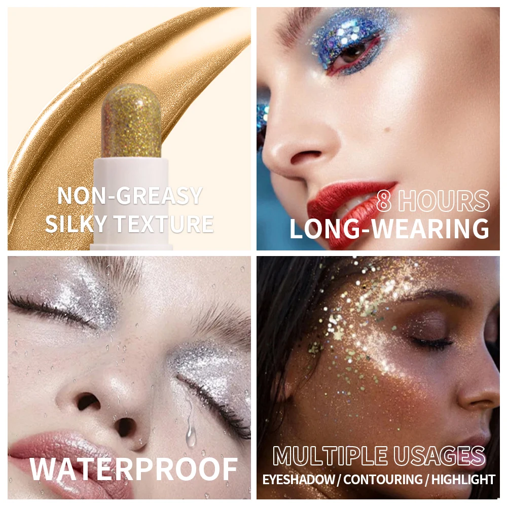 Glitter Eyeshadow Stick Waterproof Korean Makeup Cosmetics Shiny Eyeshadows Glitter Eyeliner Korean Green Blue Eye Shadow Stick 2