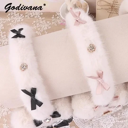 Handmade Japanese Sweet Mine Hairy Rhinestone Big Love Bow Warm Earmuffs Lolita Sweet Girls Earmuffs warm earmuffs