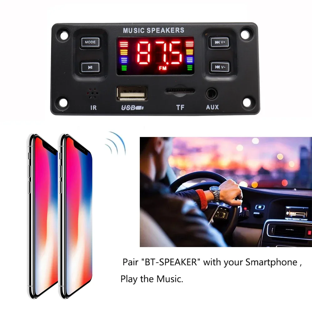 Audio MP3 Player DC 12V 2*30W 60W Amplifier MP3 Decoder Board Bluetooth 5.0 Music Player USB Module FM AUX Radio Recording Handsfree Call