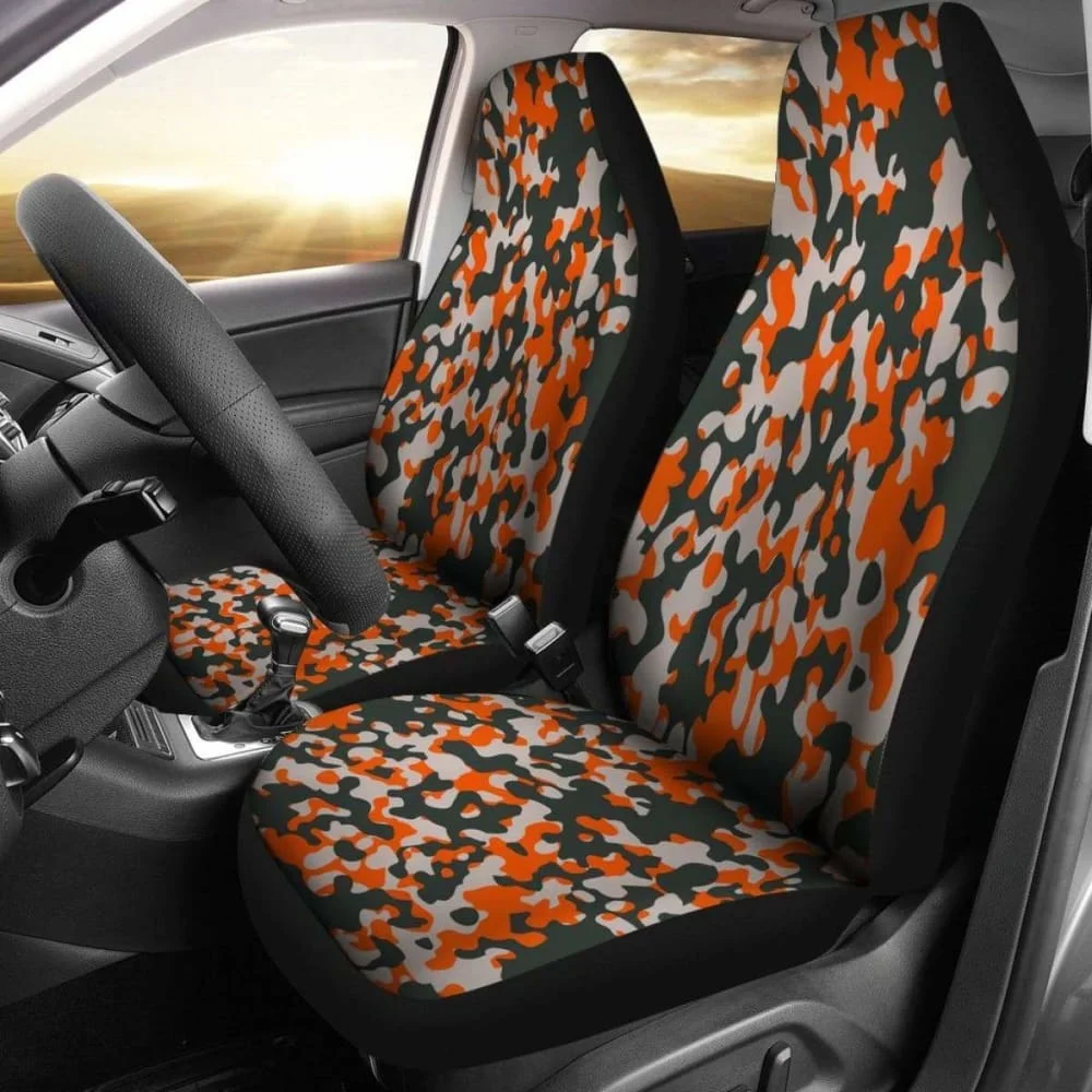 

Orange Camo Military Inspired Car Seat Covers Set Of 2,Pack of 2 Universal Front Seat Protective Cover