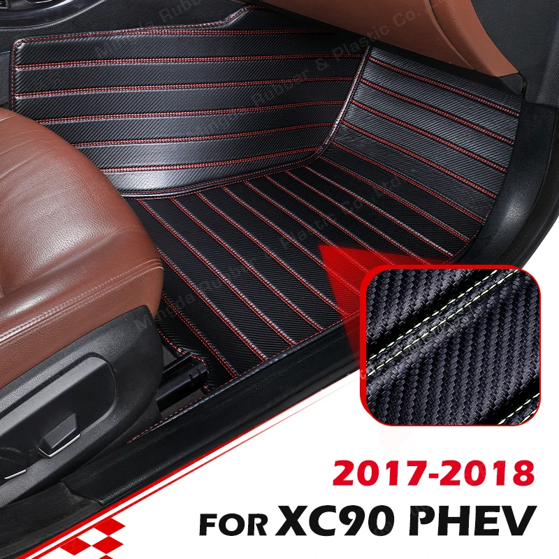 

Custom Carbon Fibre style Floor Mats For Volvo XC90 PHEV 2017 2018 Foot Carpet Cover Automobile Interior Accessories