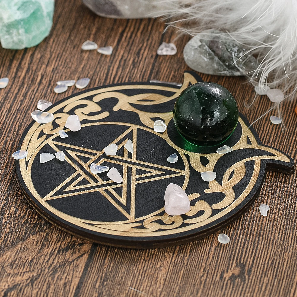 Holz Pentagramm Kristall kugel Basis halter Holzplatten Bretter Steinkugel Unterstützung Display Stand Meditation Hexerei Lieferungen